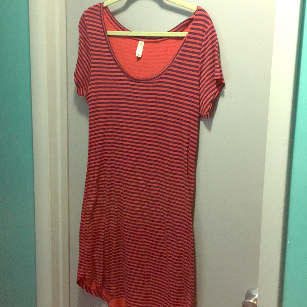 Navy and red striped t-shirt dress